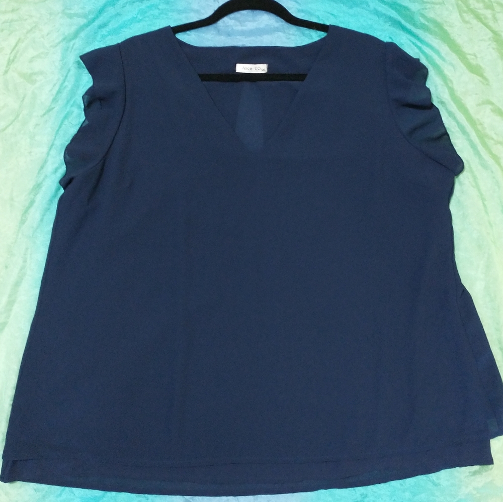 Elegant Navy Blue V-Neck Blouse